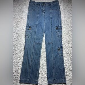 Metro Style Jeans Womens 8 Tall Cargo Stretch Flap Pockets High Rise Flare Denim